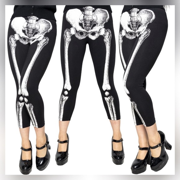 Kreepsville Skele-Bone White Capri Leggings Size Large - Picture 1 of 12